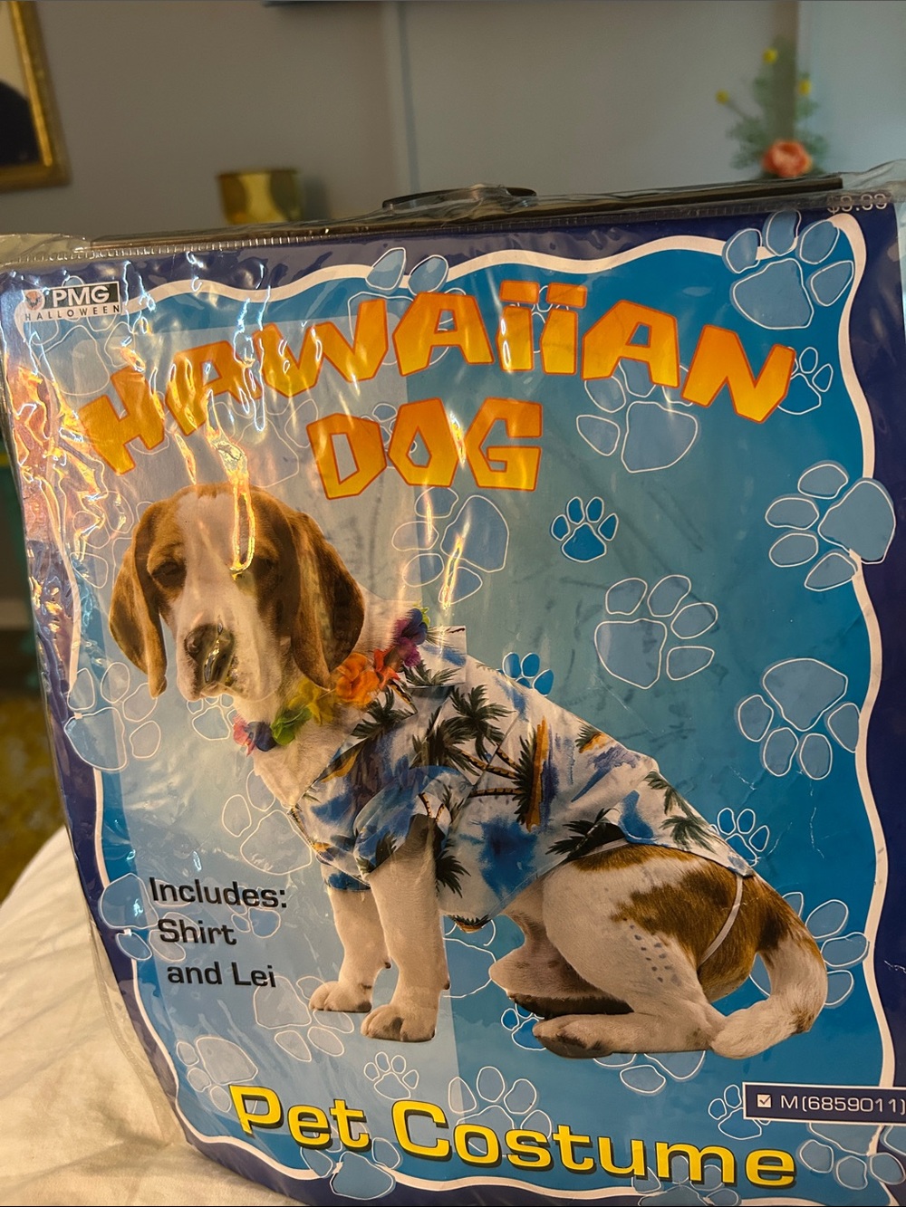 Hawaiian Dog Shirt & Multicolor Lei Pet Costume - Blue
